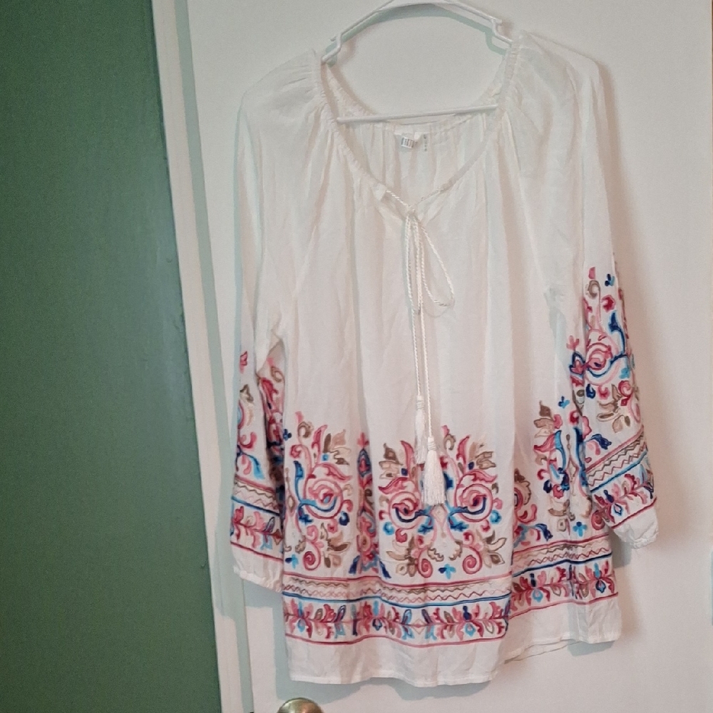 Kaktus White 3/4 Sleeve Tie Front Blouse